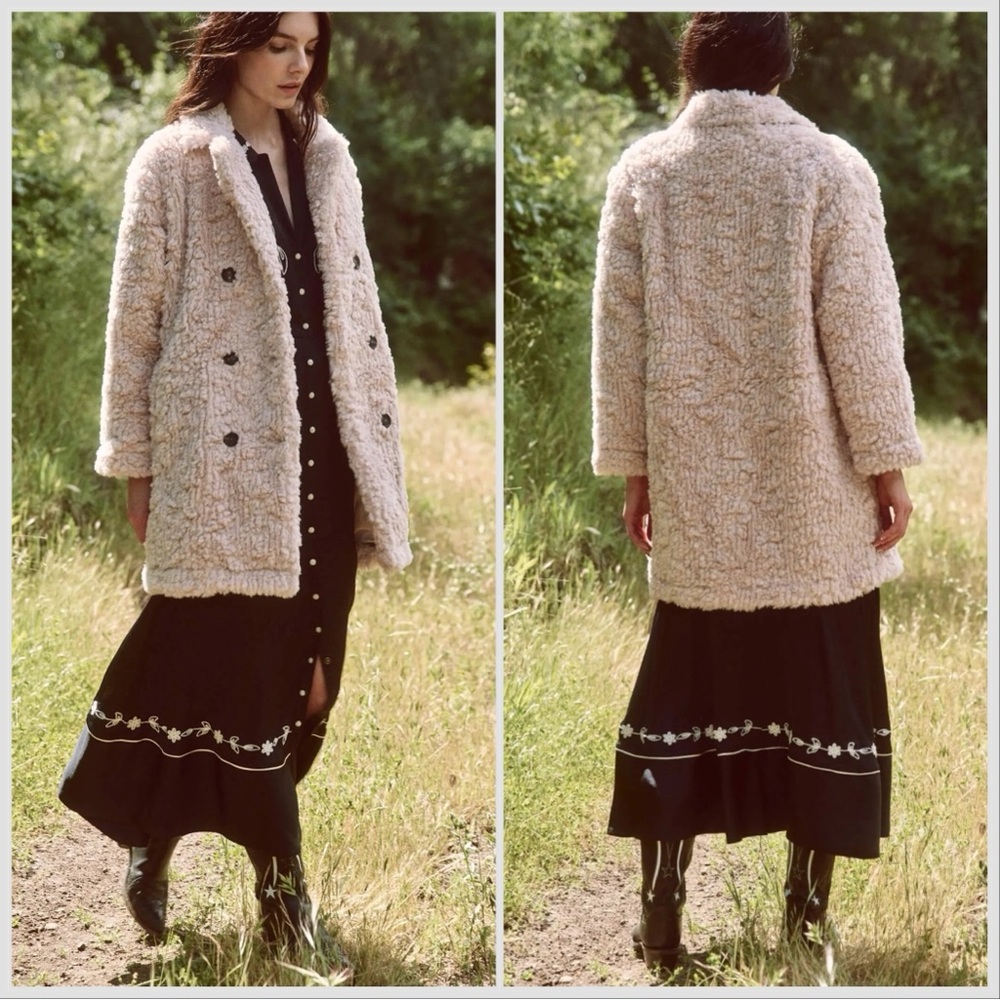 The Great. The Vintage Plush Coat in Pale Blush Pink Sz M